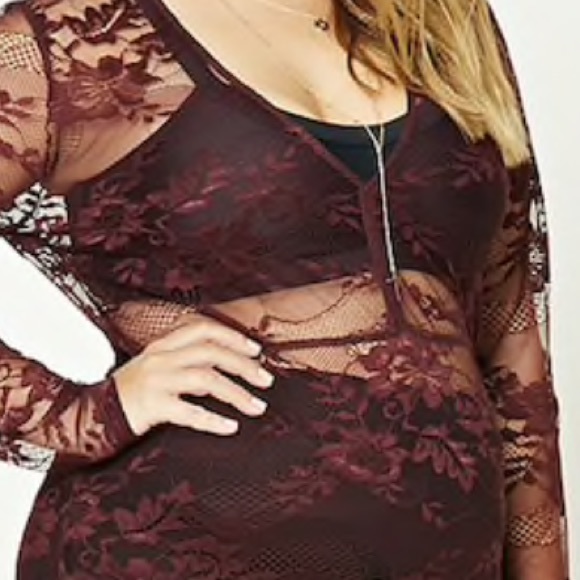 Deep Eggplant Sheer Lace Maxi - Picture 5 of 5